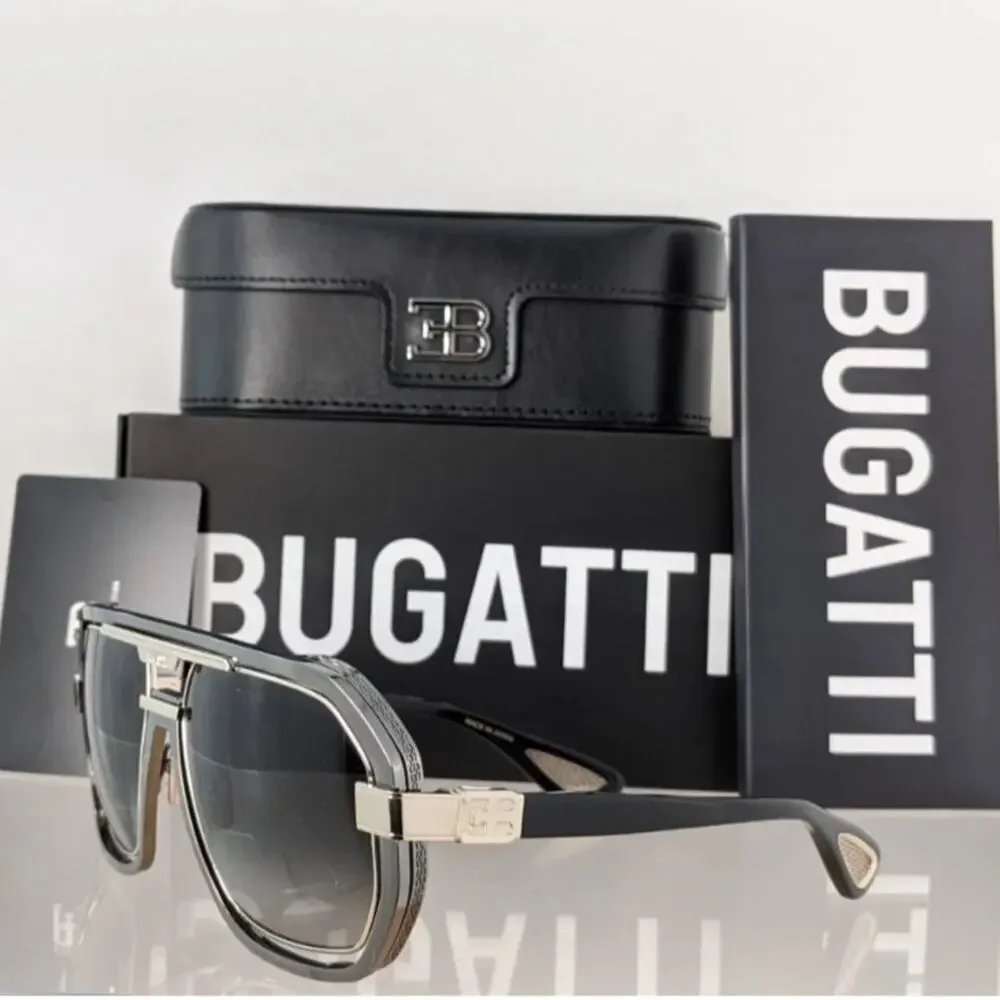 New! BUGATTI 08-GM/WG Stylish Gunmetal White Gold Sunglasses, Authentic